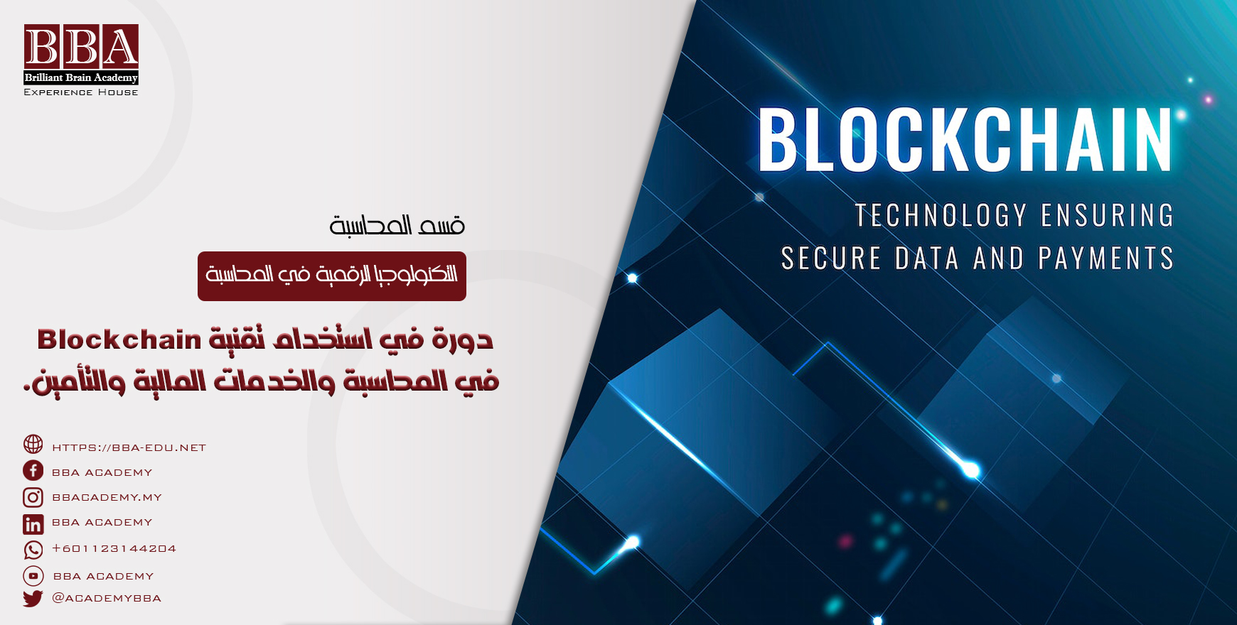 دورة في استخدام تقنية البلوك تشين(Blockchain) ) في المحاسبة والخدمات المالية والتأمين.